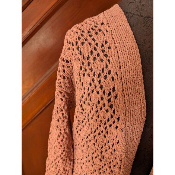 Crochet Open-Front Cardigan Sweater By Moon & Madison XS Womens Knitwear Pink - Picture 2 of 4